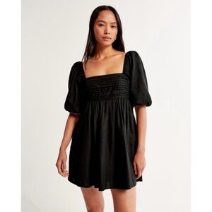 The A&F Emerson Poplin Puff Sleeve Mini Dress | Black | XS petite